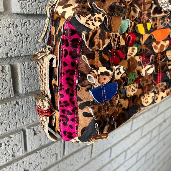 Y2K Treska Shoulder Bag Purse Leopard Cheetah Checkered Multi Print - Picture 4 of 7